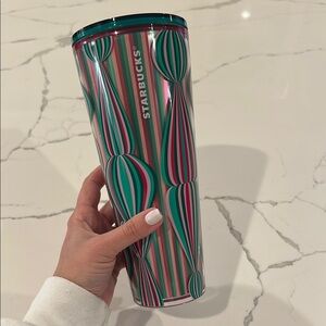Starbucks Striped Tumbler Holiday 2024 Pink & Green